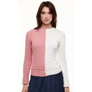 Olivvi NWT Chunky Two Tone Sweater Pink and Cream Vertical Split Design Size LG